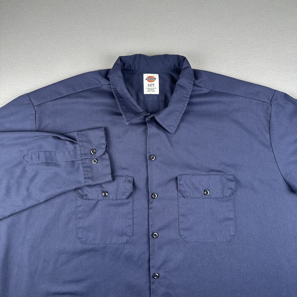 Dickies Work Shirt Men 3XT Navy Blue Long Sleeve Button Up Tall 574NV